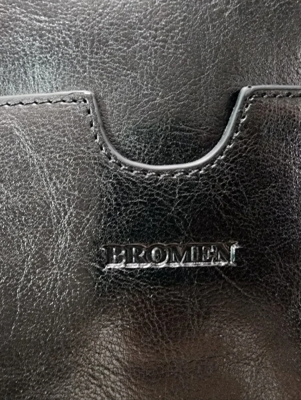BROMEN Black Vegan Leather Laptop Work Tote Bag